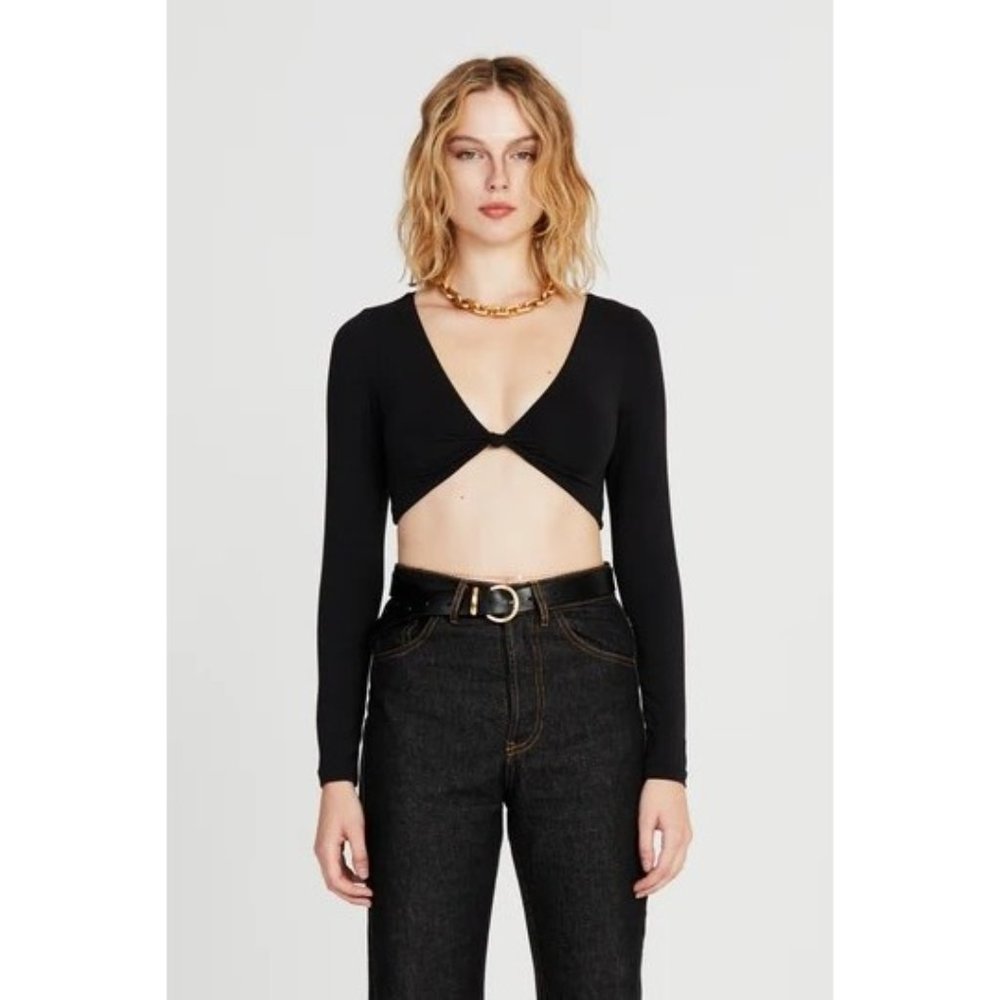 I Am Not Basic Shirt Womens Black Lobe Sleeve Twist Crop Top Casual